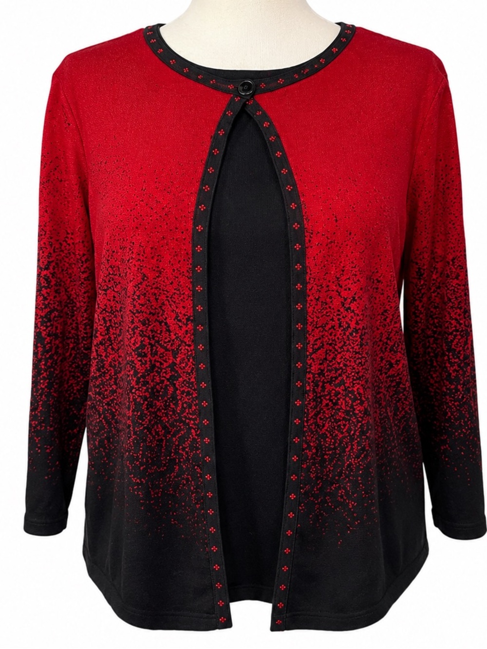 Alfred Dunner Red to Black Ombre Button-Front Cardigan